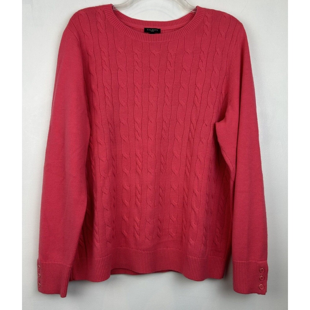 Talbots Sweater Womans 2X Cable Knit Wool Blend Hot Pink Old Money Quiet Luxury